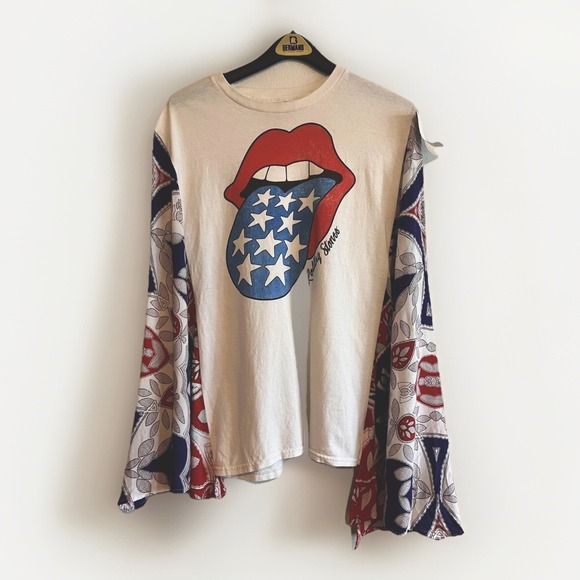 Macon Alexander Tops - Boho style Shirt Womens L/XL Rolling Stones Bandana Kimono Sleeve Tunic Top